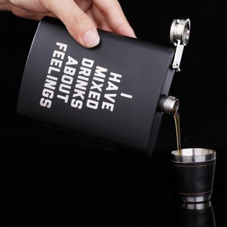 8 oz siyah mat paslanmaz çelik metal açık taşınabilir İngilizce alfabe hip flask 